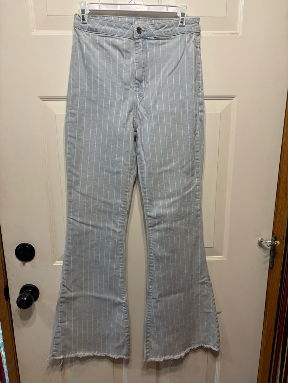 Cello 7 Light Blue Pinstripe Flared Women's Jeans 32" inseam